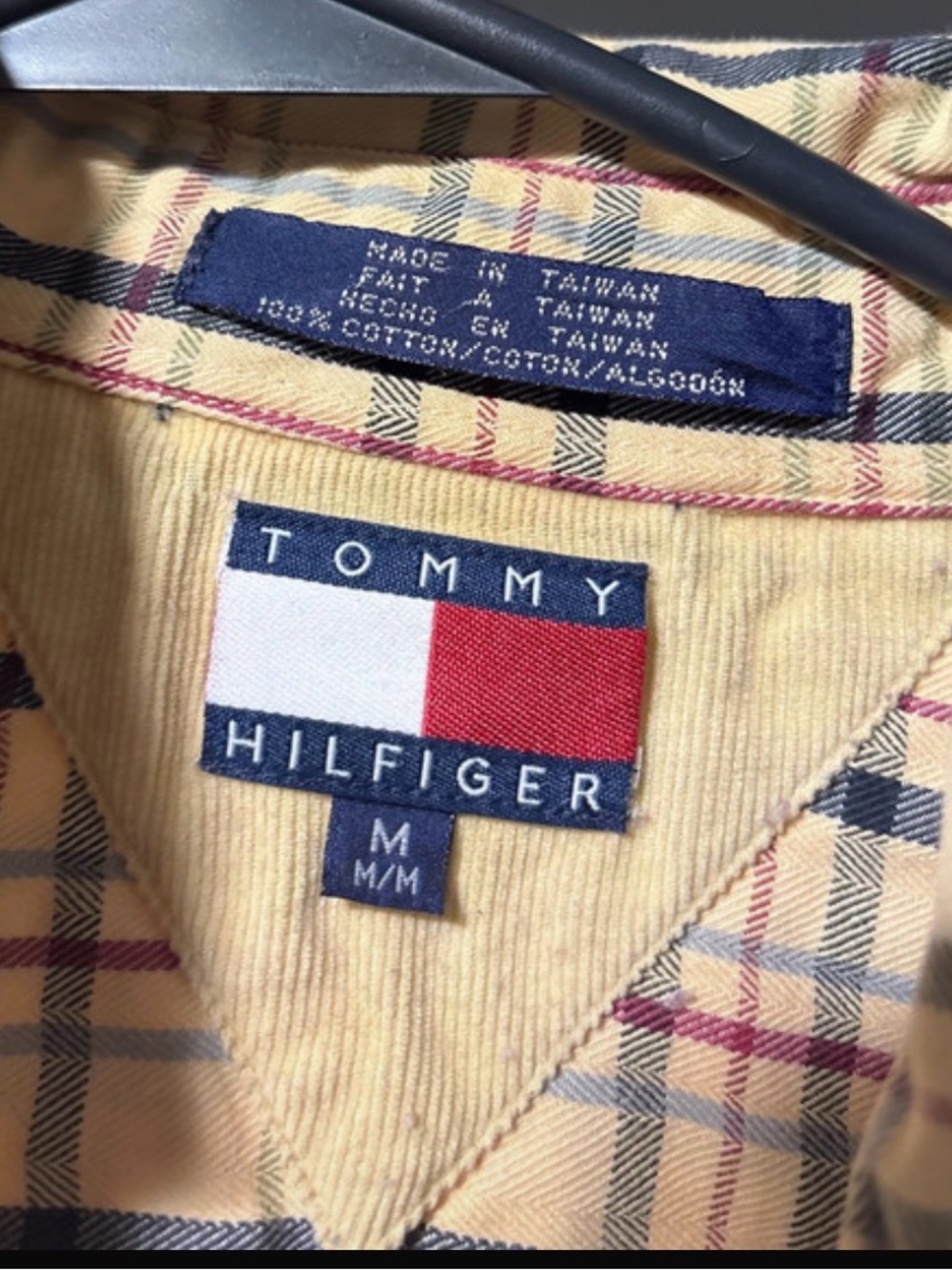 Tommy Hilfiger Yellow Plaid Shirt Jacket with Navy Trim